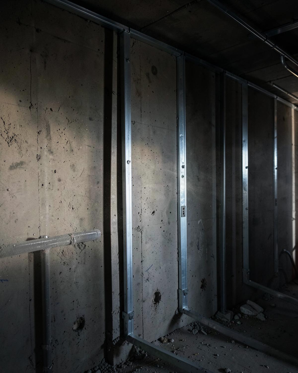 Detalhe de acabamento e estrutura metálica na obra da academia em Formiga MG