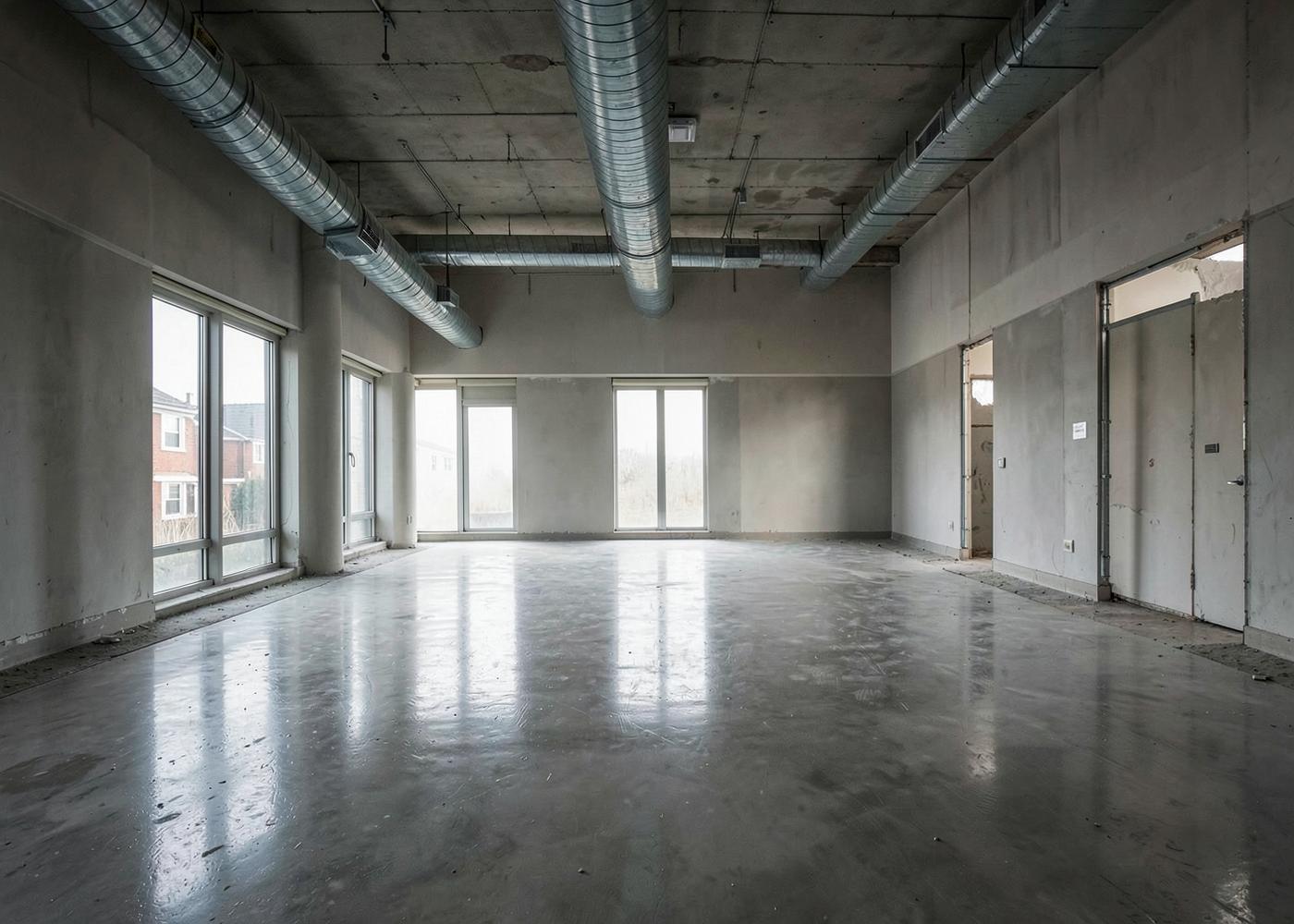 Ambiente amplo em transformação na obra da nova academia em Formiga