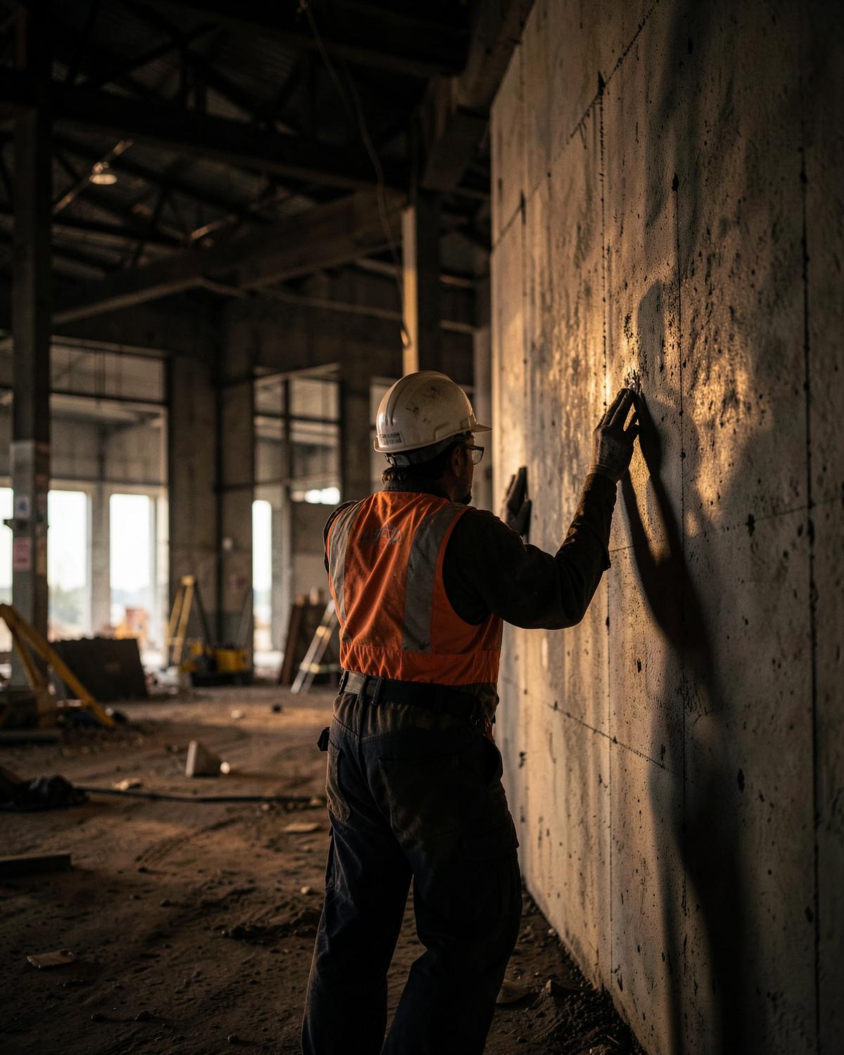Profissional trabalhando no acabamento da obra da academia em Formiga MG